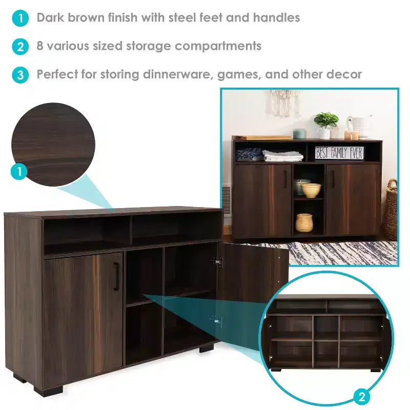 Sunnydaze Indoor Anthony Sideboard Storage Buffet Cabinet with Shelves - 48.5
