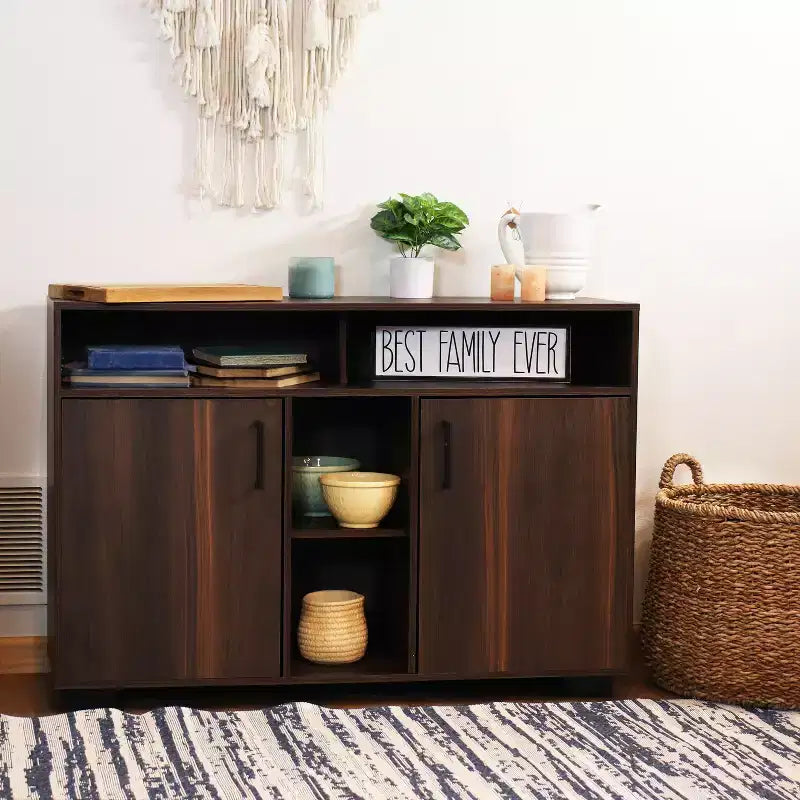 Sunnydaze Indoor Anthony Sideboard Storage Buffet Cabinet with Shelves - 48.5