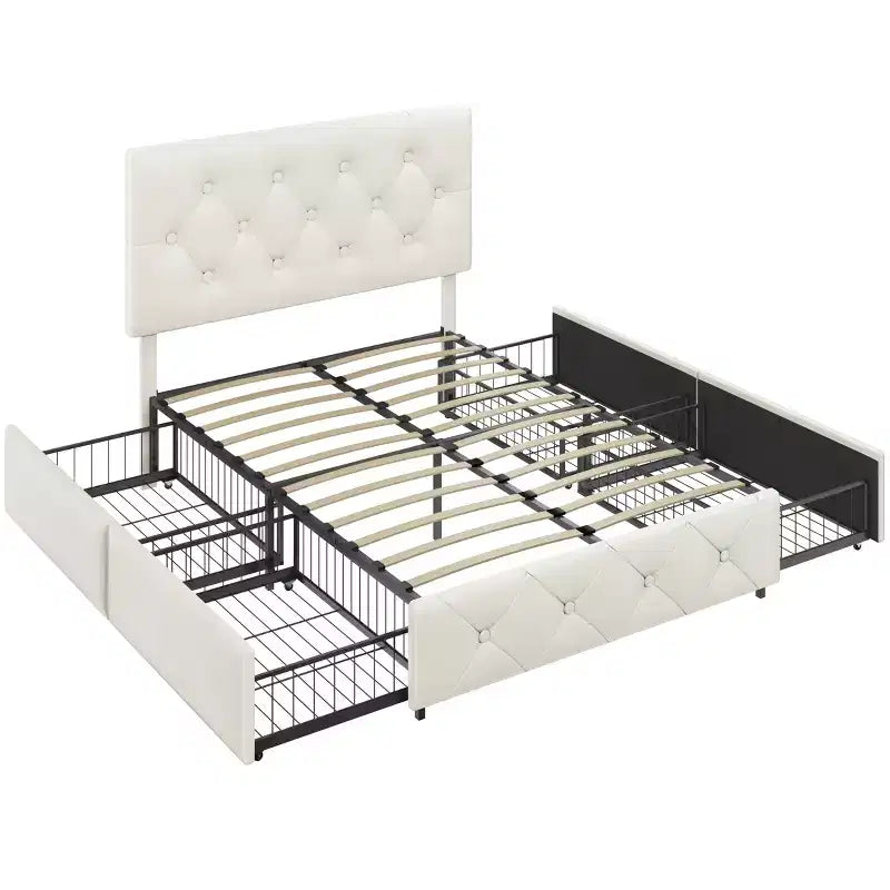 Yaheetech Upholstered Faux Leather Bed Frame with Adjustable Headboard