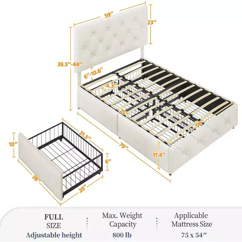 Yaheetech Upholstered Faux Leather Bed Frame with Adjustable Headboard