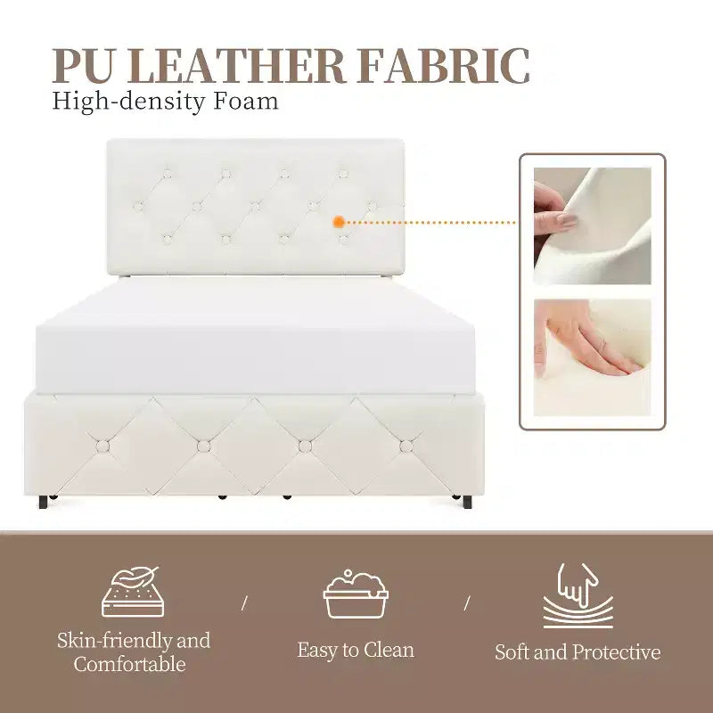 Yaheetech Upholstered Faux Leather Bed Frame with Adjustable Headboard