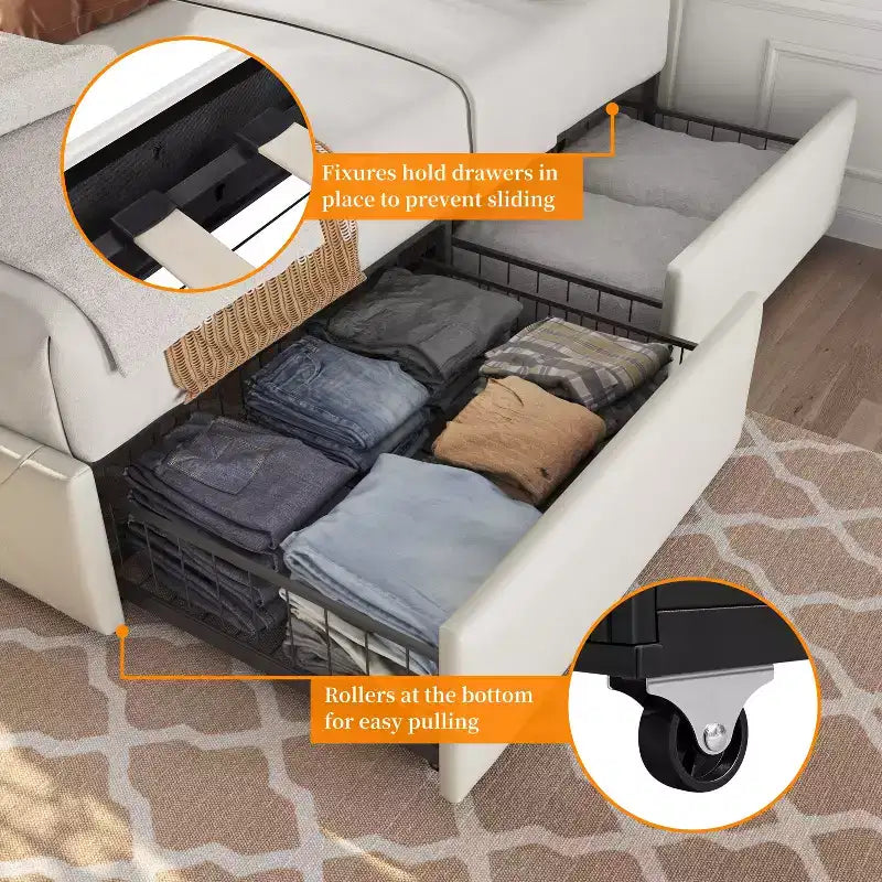Yaheetech Upholstered Faux Leather Bed Frame with Adjustable Headboard