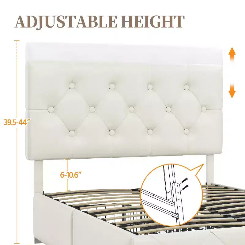 Yaheetech Upholstered Faux Leather Bed Frame with Adjustable Headboard