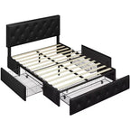 Yaheetech Upholstered Faux Leather Bed Frame with Adjustable Headboard