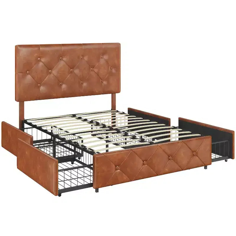 Yaheetech Upholstered Faux Leather Bed Frame with Adjustable Headboard
