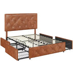 Yaheetech Upholstered Faux Leather Bed Frame with Adjustable Headboard