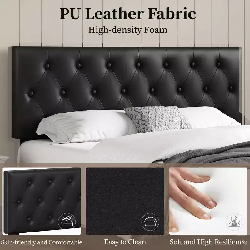 Yaheetech Upholstered Faux Leather Bed Frame with Adjustable Headboard