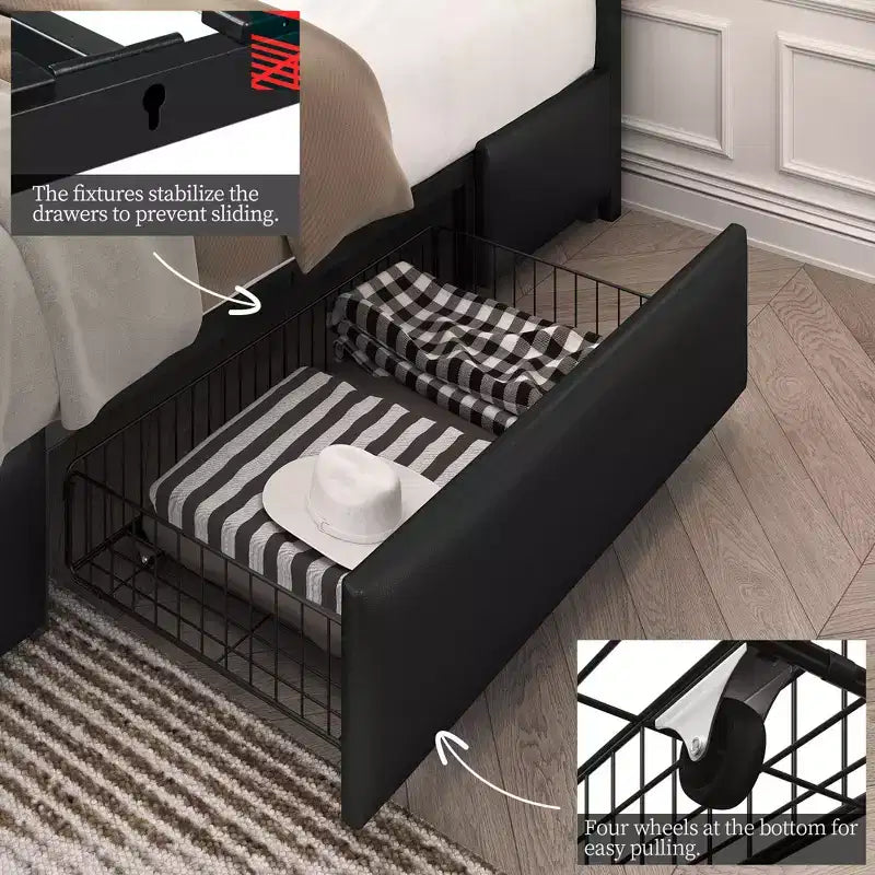 Yaheetech Upholstered Faux Leather Bed Frame with Adjustable Headboard