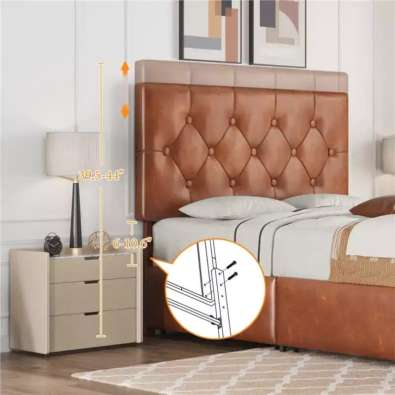 Yaheetech Upholstered Faux Leather Bed Frame with Adjustable Headboard