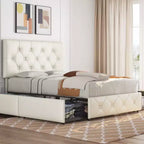 Yaheetech Upholstered Faux Leather Bed Frame with Adjustable Headboard