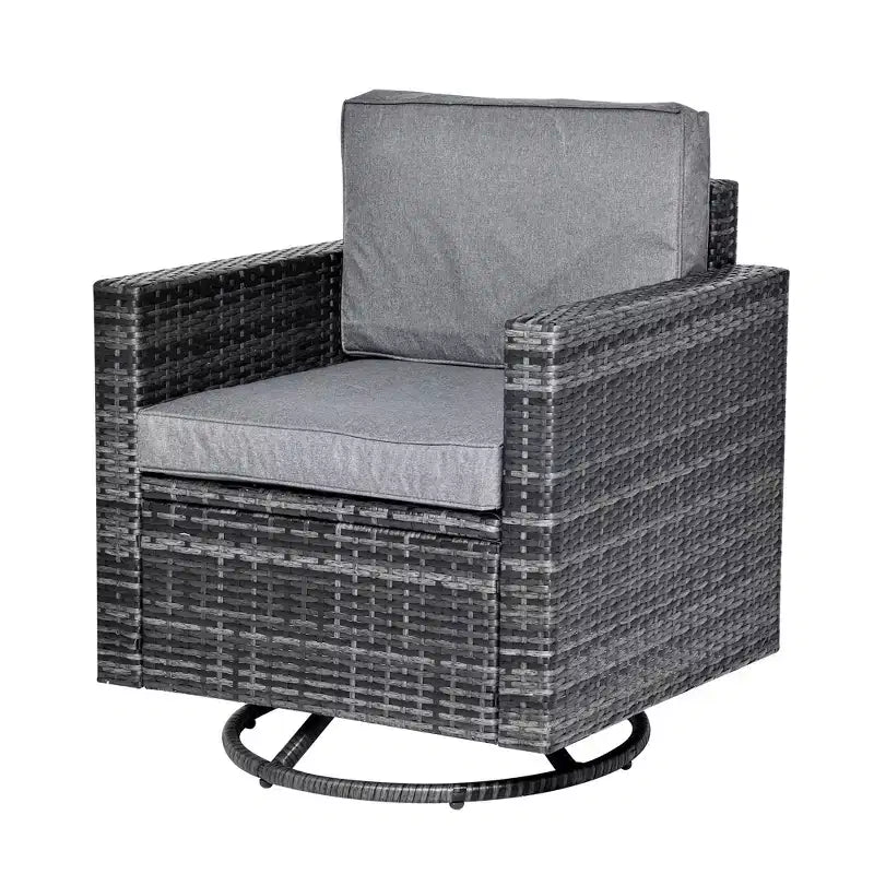 Outsunny Sedia a Dondolo Girevole da Esterno, Sedia da Pranzo in Rattan PE, Dondolo da Giardino Girevole a 360 Gradi con Cuscini, Acciaio