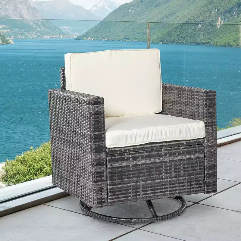 Outsunny Sedia a Dondolo Girevole da Esterno, Sedia da Pranzo in Rattan PE, Dondolo da Giardino Girevole a 360 Gradi con Cuscini, Acciaio