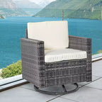 Outsunny Sedia a Dondolo Girevole da Esterno, Sedia da Pranzo in Rattan PE, Dondolo da Giardino Girevole a 360 Gradi con Cuscini, Acciaio