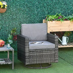 Outsunny Sedia a Dondolo Girevole da Esterno, Sedia da Pranzo in Rattan PE, Dondolo da Giardino Girevole a 360 Gradi con Cuscini, Acciaio