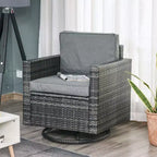 Outsunny Sedia a Dondolo Girevole da Esterno, Sedia da Pranzo in Rattan PE, Dondolo da Giardino Girevole a 360 Gradi con Cuscini, Acciaio