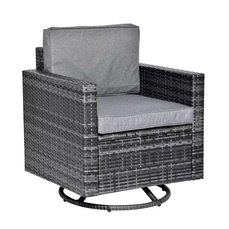 Outsunny Sedia a Dondolo Girevole da Esterno, Sedia da Pranzo in Rattan PE, Dondolo da Giardino Girevole a 360 Gradi con Cuscini, Acciaio