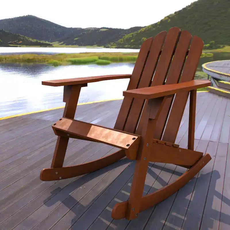 Kiawah Outdoor Patio Classic Acacia Wood Adirondack Rocking Chair -JONATHAN Y