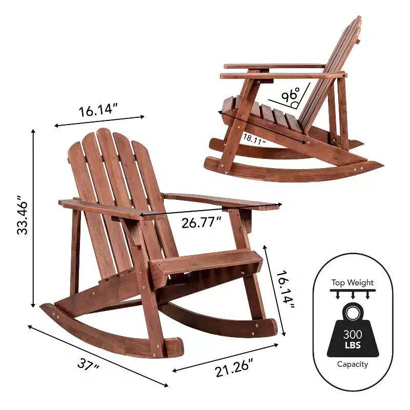 Kiawah Outdoor Patio Classic Acacia Wood Adirondack Rocking Chair -JONATHAN Y