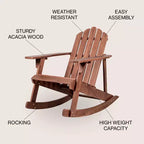 Kiawah Outdoor Patio Classic Acacia Wood Adirondack Rocking Chair -JONATHAN Y