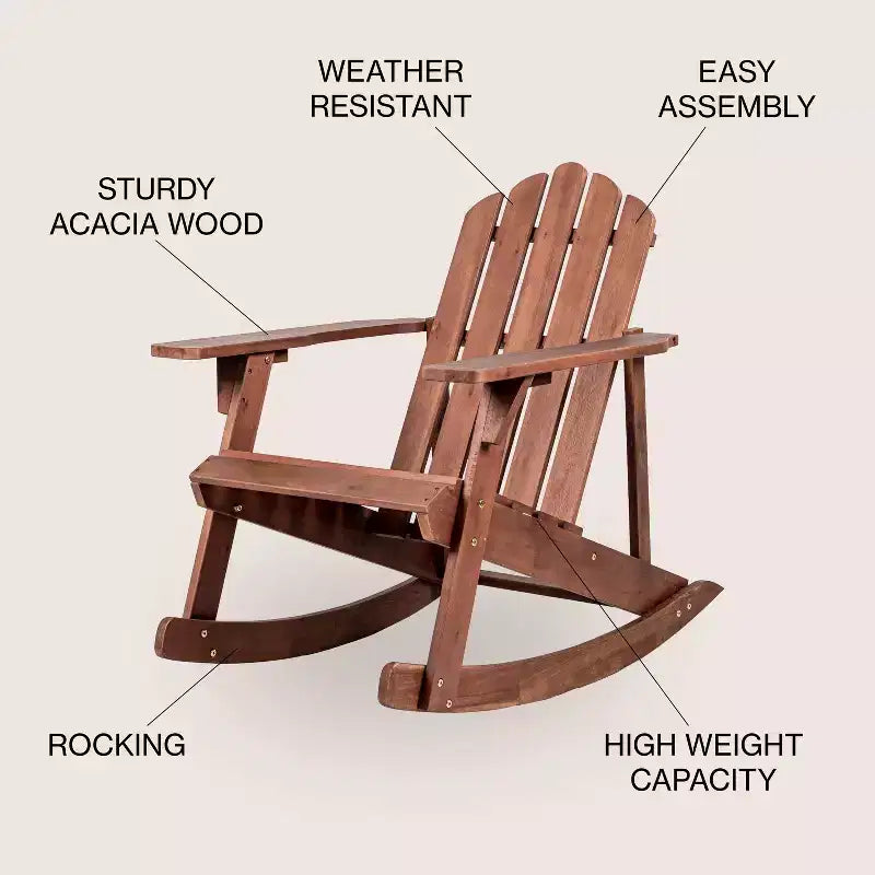 Kiawah Outdoor Patio Classic Acacia Wood Adirondack Rocking Chair -JONATHAN Y