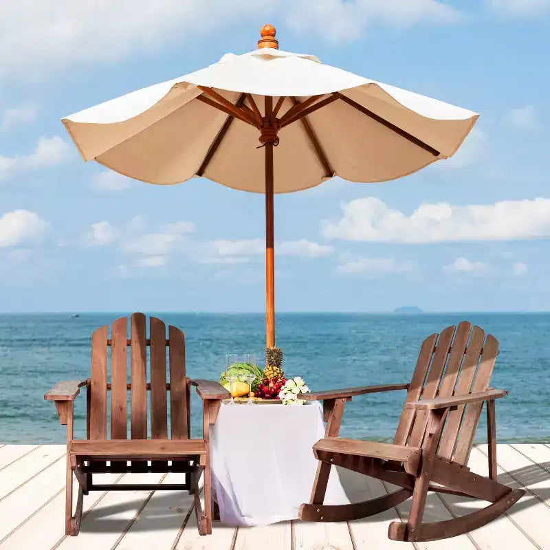 Kiawah Outdoor Patio Classic Acacia Wood Adirondack Rocking Chair -JONATHAN Y