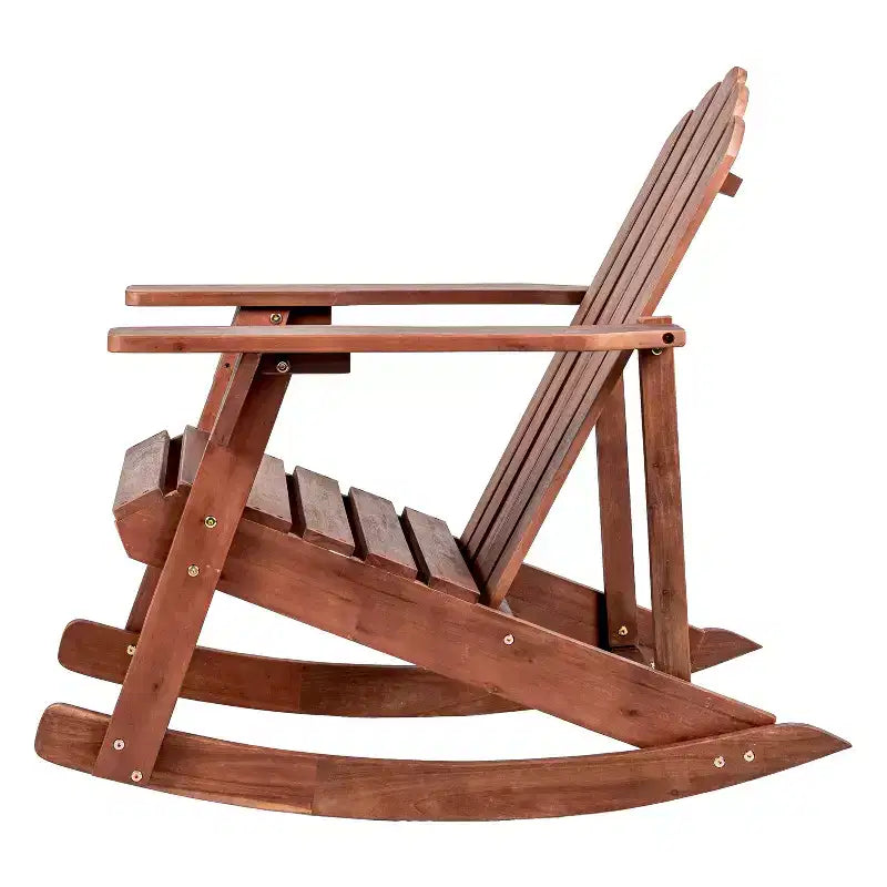 Kiawah Outdoor Patio Classic Acacia Wood Adirondack Rocking Chair -JONATHAN Y