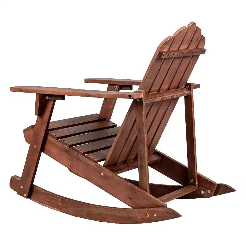 Kiawah Outdoor Patio Classic Acacia Wood Adirondack Rocking Chair -JONATHAN Y