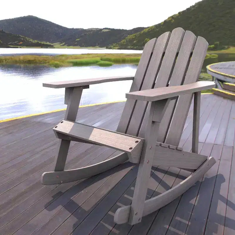 Kiawah Outdoor Patio Classic Acacia Wood Adirondack Rocking Chair -JONATHAN Y