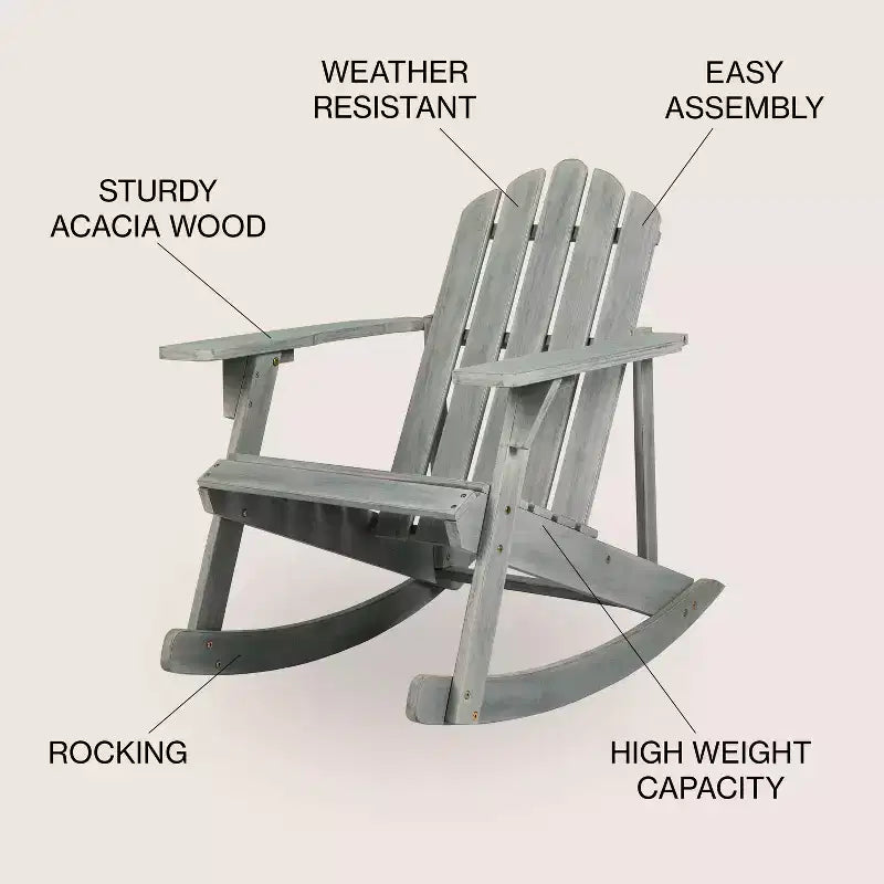 Kiawah Outdoor Patio Classic Acacia Wood Adirondack Rocking Chair -JONATHAN Y