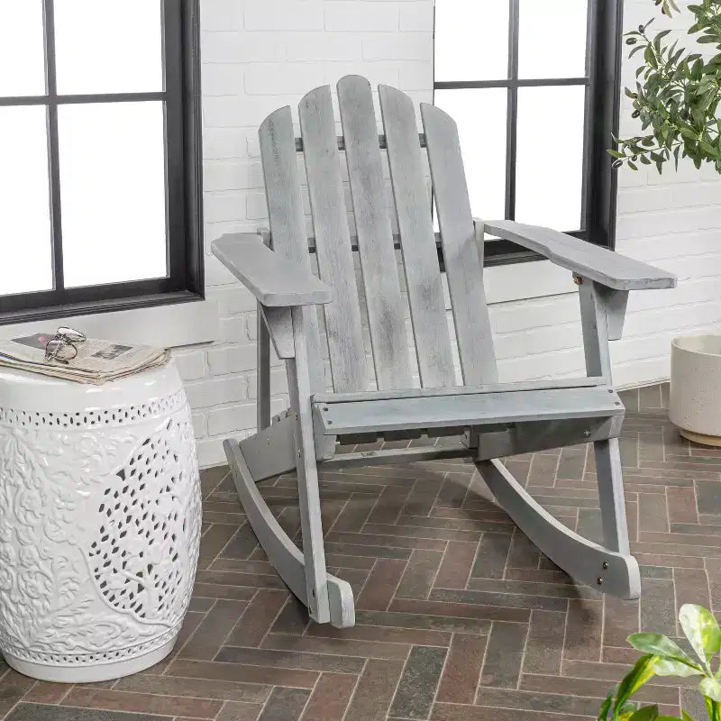 Kiawah Outdoor Patio Classic Acacia Wood Adirondack Rocking Chair -JONATHAN Y