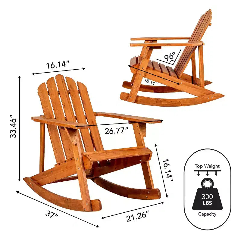 Kiawah Outdoor Patio Classic Acacia Wood Adirondack Rocking Chair -JONATHAN Y