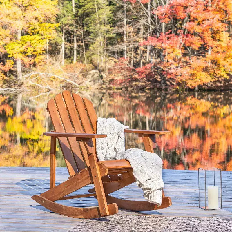 Kiawah Outdoor Patio Classic Acacia Wood Adirondack Rocking Chair -JONATHAN Y