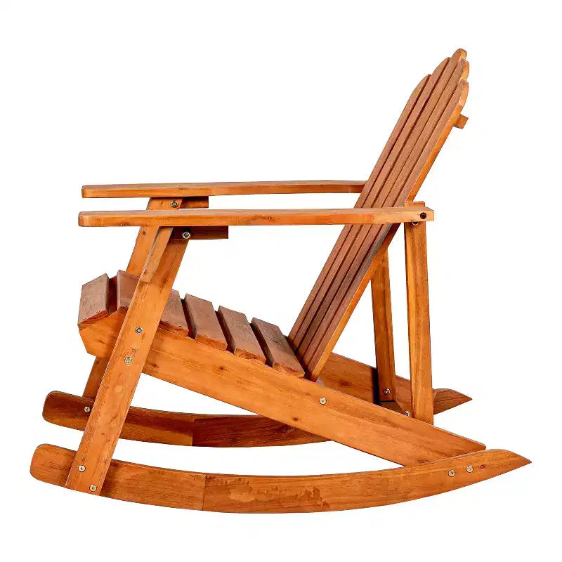 Kiawah Outdoor Patio Classic Acacia Wood Adirondack Rocking Chair -JONATHAN Y