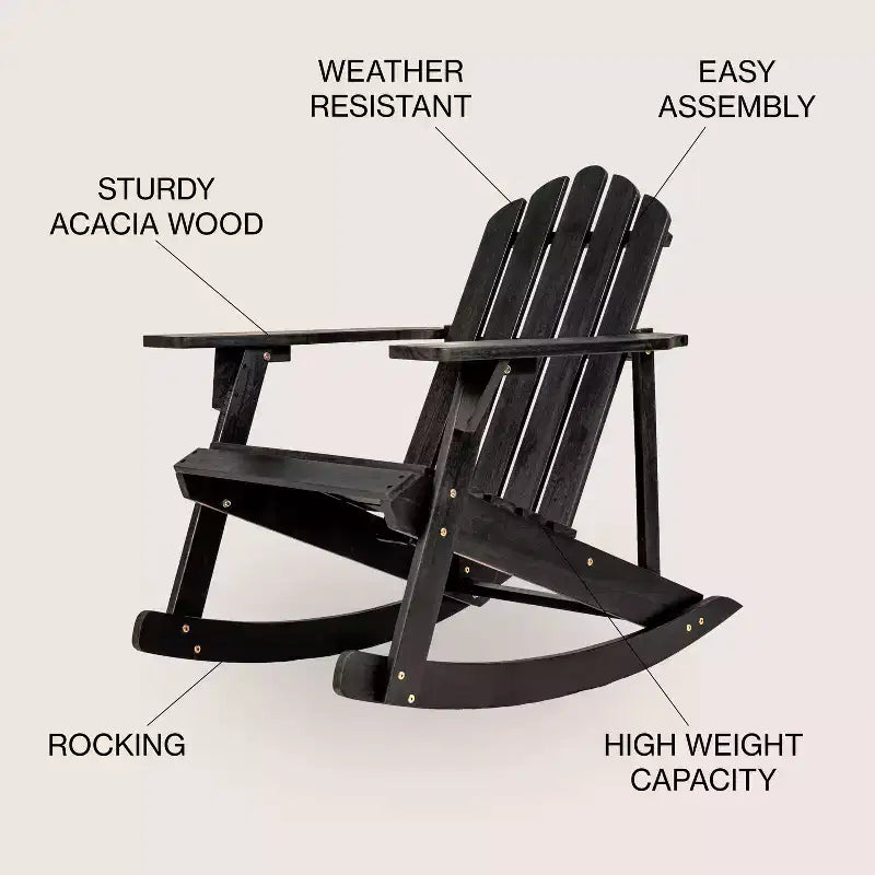 Kiawah Outdoor Patio Classic Acacia Wood Adirondack Rocking Chair -JONATHAN Y