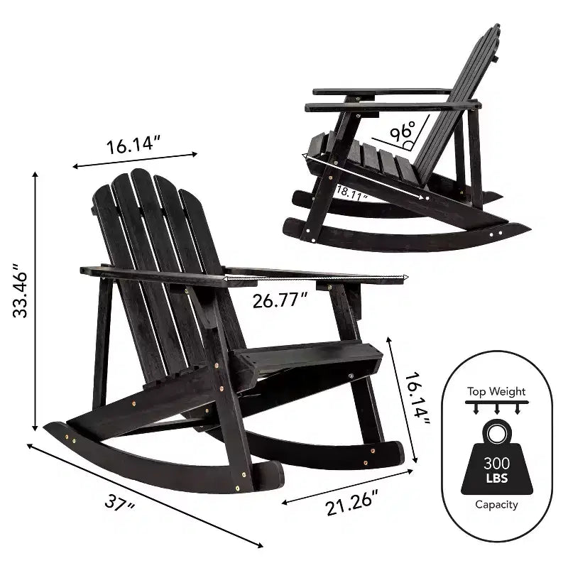 Kiawah Outdoor Patio Classic Acacia Wood Adirondack Rocking Chair -JONATHAN Y