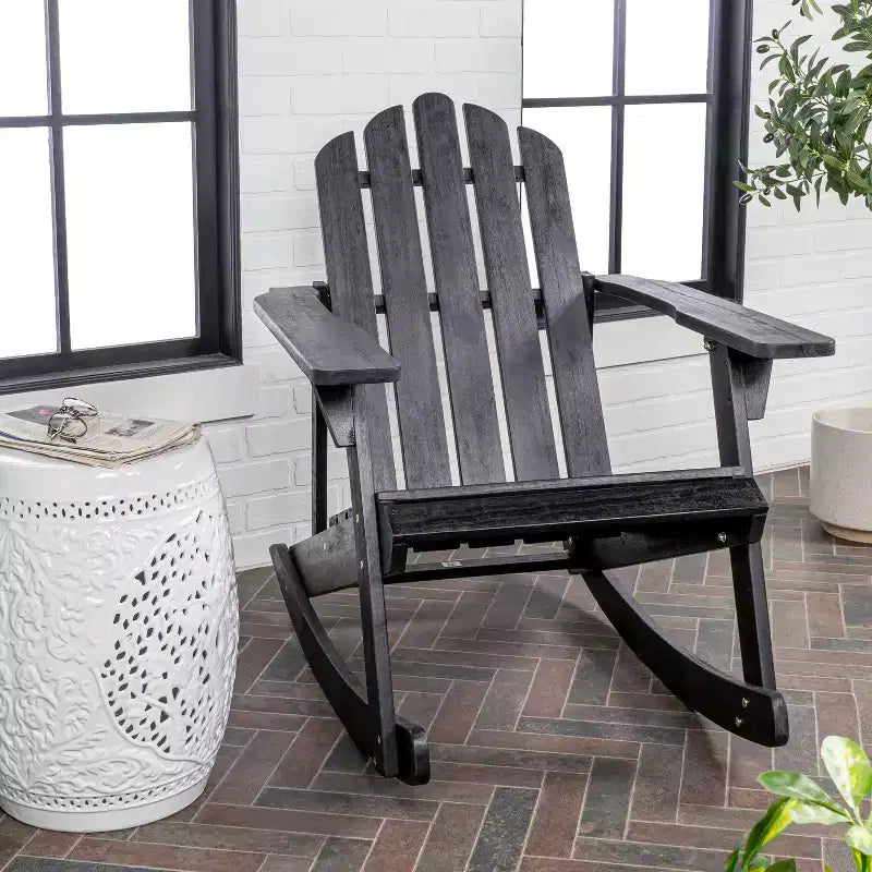 Kiawah Outdoor Patio Classic Acacia Wood Adirondack Rocking Chair -JONATHAN Y