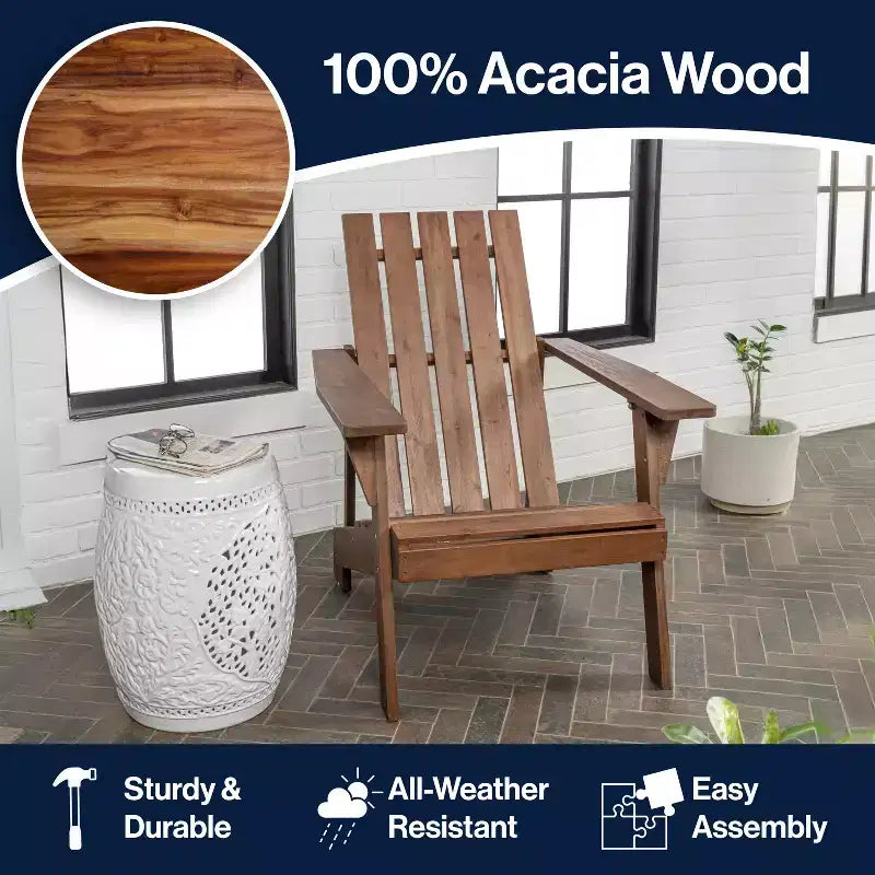 Irving Outdoor Patio Modern Acacia Wood Adirondack Chair - JONATHAN Y