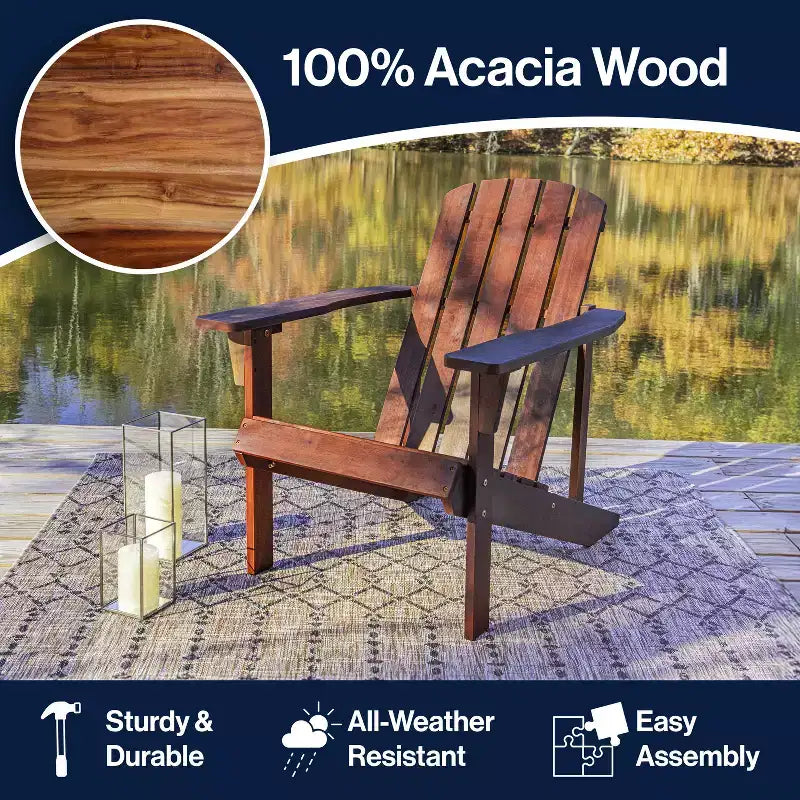 Westport Outdoor Patio Traditional Acacia Wood Adirondack Chair - JONATHAN Y