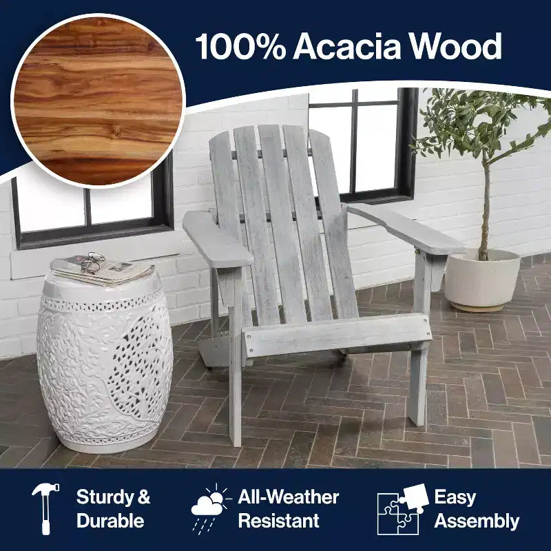 Westport Outdoor Patio Traditional Acacia Wood Adirondack Chair - JONATHAN Y