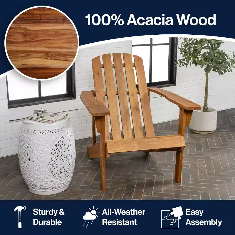 Westport Outdoor Patio Traditional Acacia Wood Adirondack Chair - JONATHAN Y
