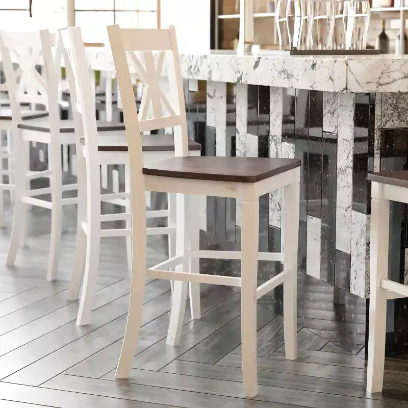 Flash Furniture Gwendolyn Set of 2 Commercial Grade Solid Wood Modern Farmhouse Counter Height Barstool