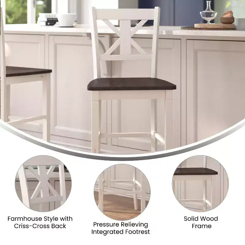 Flash Furniture Gwendolyn Set of 2 Commercial Grade Solid Wood Modern Farmhouse Counter Height Barstool