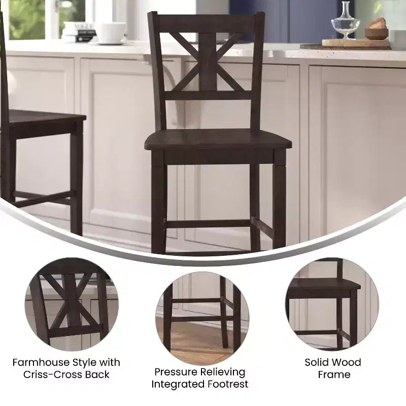 Flash Furniture Gwendolyn Set of 2 Commercial Grade Solid Wood Modern Farmhouse Counter Height Barstool