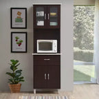 Hodedah HIK94 Kitchen China Cabinet w/ Transparent Doors, 4 Shelves, Choco-Grey