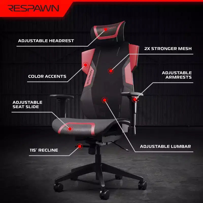 Sedia da Gaming RESPAWN Flexx Mesh con Supporto Lombare e Poggiatesta Regolabile