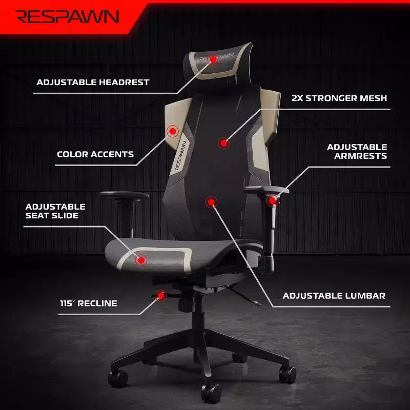 Sedia da Gaming RESPAWN Flexx Mesh con Supporto Lombare e Poggiatesta Regolabile