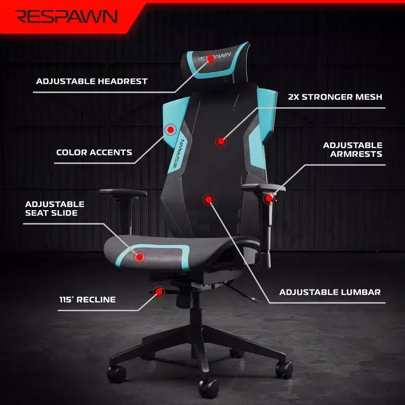 Sedia da Gaming RESPAWN Flexx Mesh con Supporto Lombare e Poggiatesta Regolabile