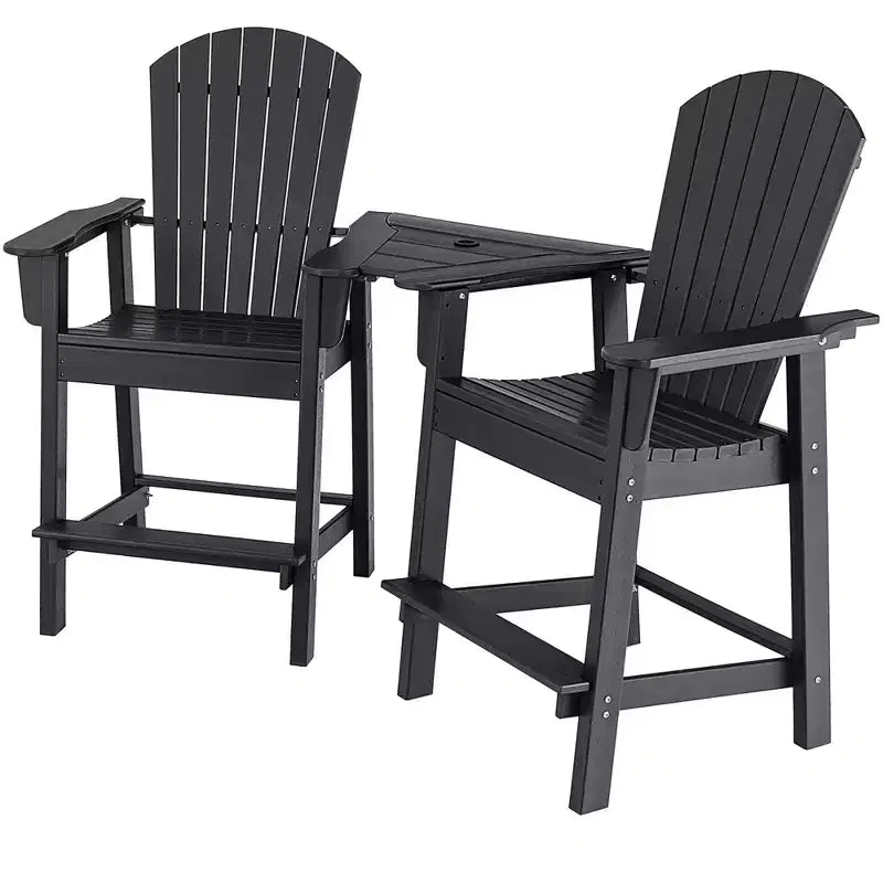 Costway 2pcs HDPE Tall Adirondack Chair Barstools Connecting Tray Patio Footrest