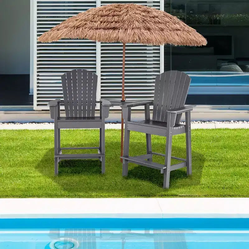 Costway 2pcs HDPE Tall Adirondack Chair Barstools Connecting Tray Patio Footrest