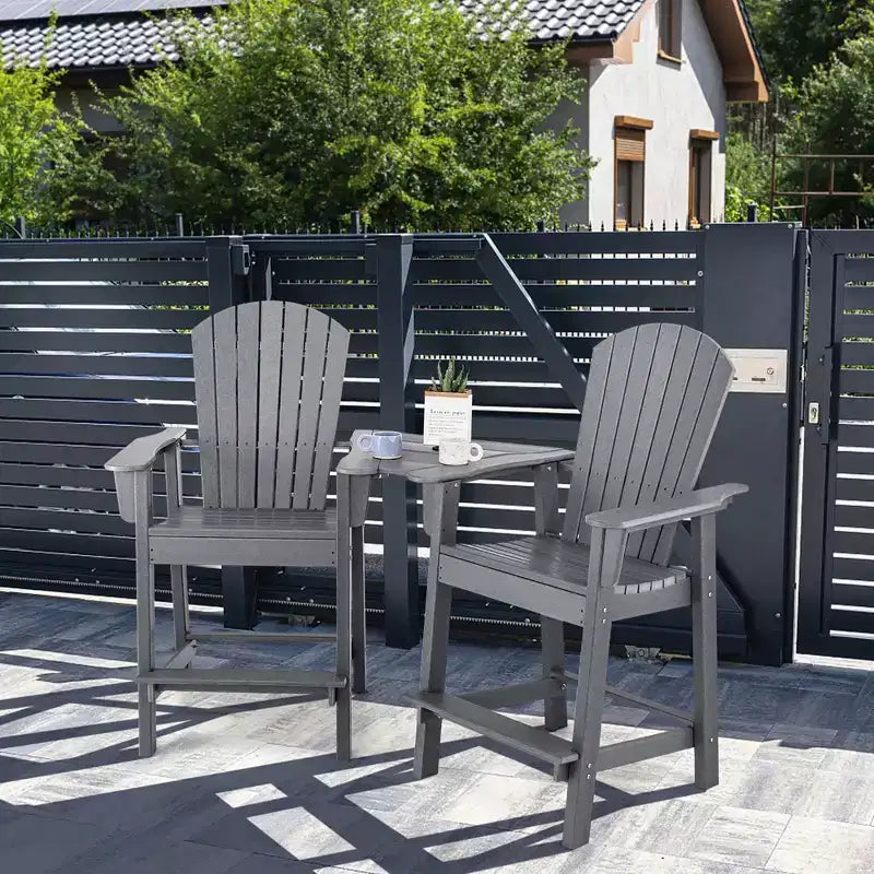 Costway 2pcs HDPE Tall Adirondack Chair Barstools Connecting Tray Patio Footrest